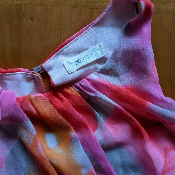 Everly Watercolor Hi Low Dress, Sheer with Lining, Pink & Multi print, size S - Picture 6 of 9